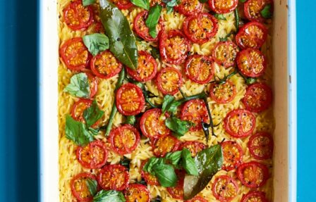 Rukmini's tomato orzo bake