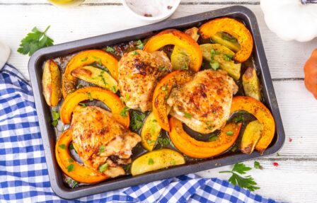 squash chicken traybake
